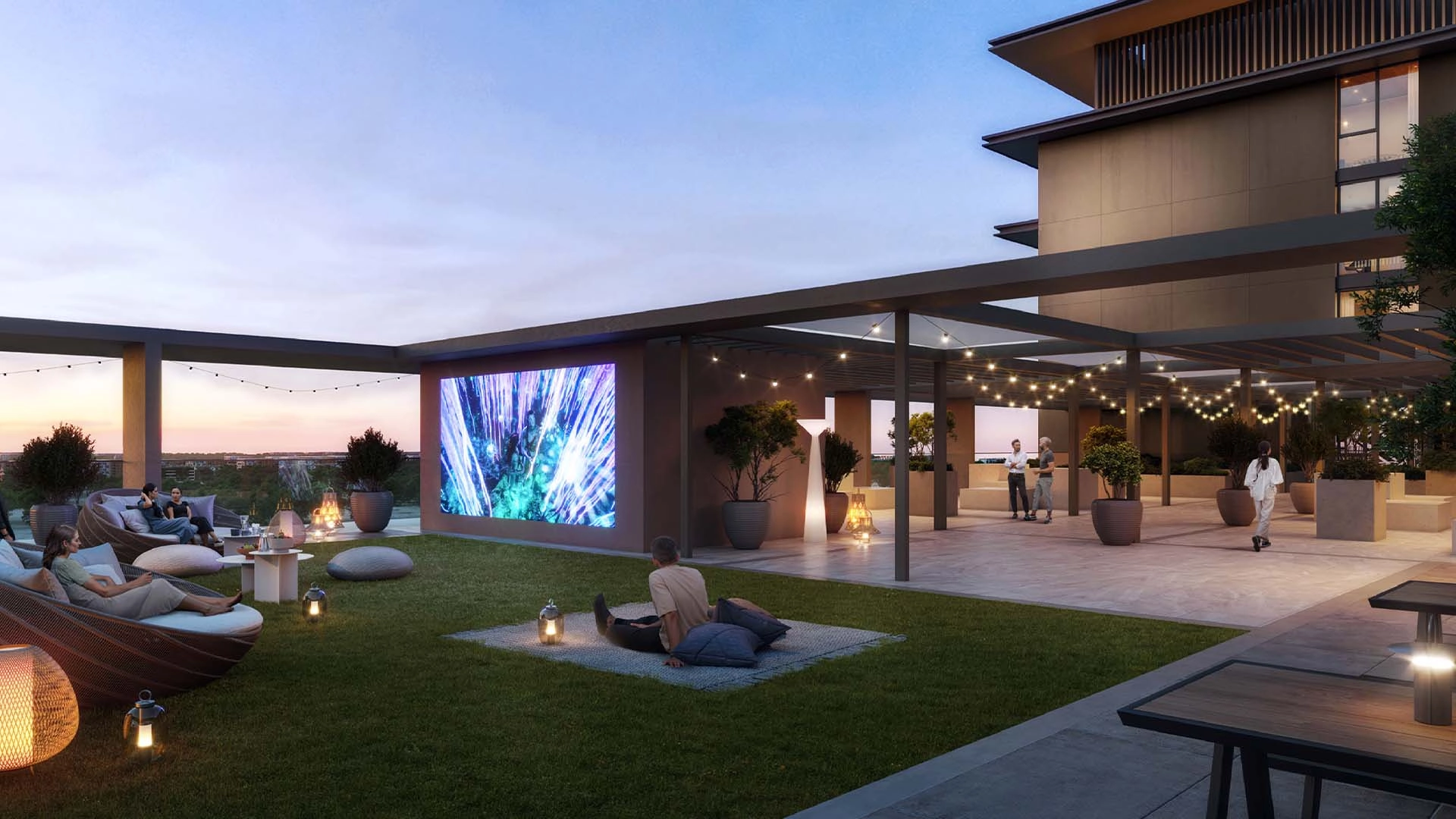 Entrance view of Parkwood with tree-lined paths and clean designContemporary architecture with spacious balconies at Parkwood Dubai
